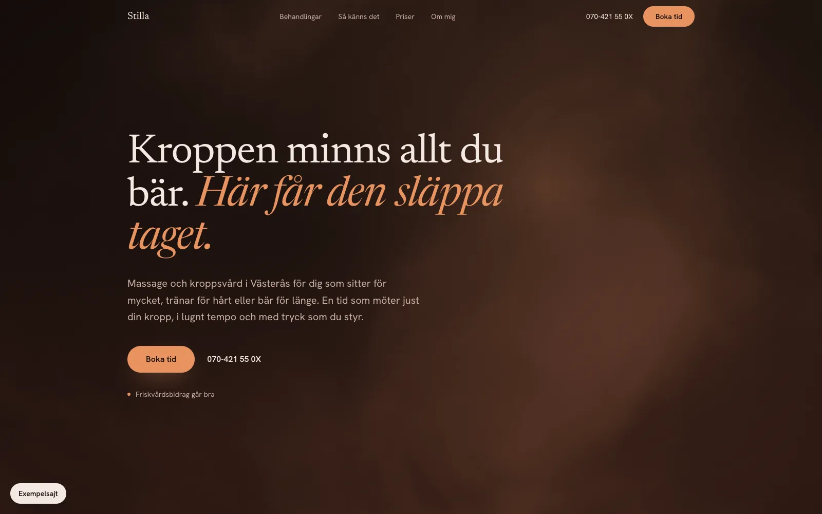 Skärmbild av demo-sajten: Bok